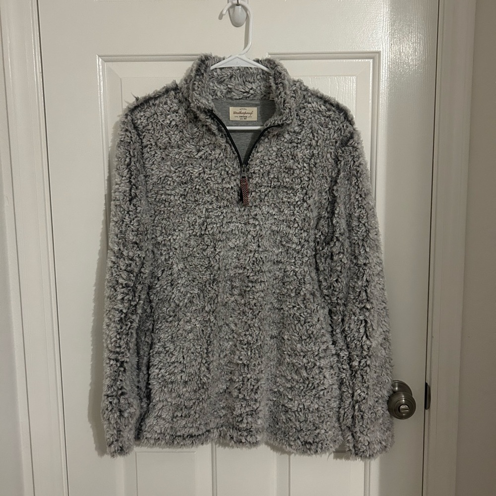 grey sherpa fleece sweatshirt